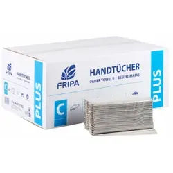 Fripa Papierhandtücher Plus Naturell, C-Falz, 25 x 33 cm, 1-lagiges Handtuchpapier aus 100% Recyclingpapier, 1 Karton = 20 Packungen à 180 Tücher = 3600 Tücher