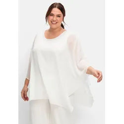 Longbluse SHEEGO, Damen, Gr. 48, weiß (sanftes weiß), 100% Polyester, unifarben, Rundhals, Blusen Longbluse