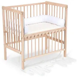 FabiMax Beistellbett Flex Natur, Buche massiv, 90 x 55 cm Liegefläche, 2in1, Beistellbett und Stubenbettchen in Einem, innovatives Seitenteil weiß