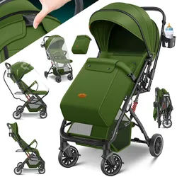 KIDIZ® Kinderwagen Kinderbuggy klappbar Liegebuggy Sportwagen Faltbar 360° Räder 5-Punkt Gurt Inkl. Fußsack, Getränkehalter, Regenabdeckung & Moskitonetz verstellbare Rückenlehne & Sonnenverdeck