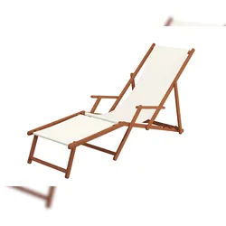 Erst-Holz Liegestuhl weiß Fußablage u Kissen Deckchair klappbar Sonnenliege Holz Gartenliege 10-303 F KD