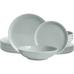 Echtwerk 18-teiliges Vintage Tafelservice "Nerea" Nature-Design, für 6 Personen, Pastellfarbenes Geschirrset aus Steingut mit 6 x Speiseteller, 6 x Beilagenteller, 6 x Suppenteller, Grau