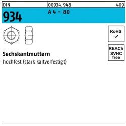 Reyher Muttern 200er Pack Sechskantmutter DIN 934 M6 A 4 - 80 200 Stück DIN 934 A 4