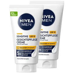 Nivea Gesichtspflege NIVEA MEN 2 x 75ml Sensitive Gesichtspflege Creme LSF 15, 2-tlg., 2x 75ml