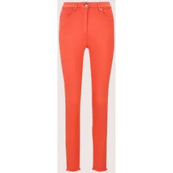 Regular-fit-Jeans MADELEINE "Jeans Mid Waist Skinny-Hose mit Fransen", Damen, Gr. 42, N + K Gr, orange (blutorange), Obermaterial: 92% Baumwolle CO. 6% Polyester PES. 2% Elasthan EL., Modern, normal, Jeans, mit Fransensaum