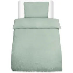 Bettwäsche Meline 155x220cm + Kissenbezug 80x80cm Salbei Seersucker , Mintgrün , Textil , 155x220 cm , Heimtextilien, Bettwäsche & Leintücher, Bettwäsche