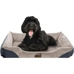 Aspero Tierbett Hundebett für kleine, mittelgroße und große Hunde, 50 % Baumwolle, 50 % Polyester, Premium Hundekissen mit abnehmbarem Bezug beige|grau 60 cm x 80 cm