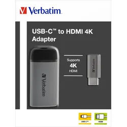 Verbatim Adapter, USB 3.1-C/HDMI 4K, silber Kabel 10cm, Retail-Blister