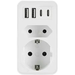 Steckdosenadapter mit 4x USB und 2x 230V Steckdosen 3680W W-72027