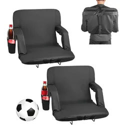 VEVOR 2 x Stadionsitz Sitzkissen mit 6 einstellbaren Winkeln, gepolsterter Stadionstuhl mit Armlehne & Rückenlehne & Getränkehalter, Tribünensitz für Picknicks Strandsport Gaming klappbar Schwarz