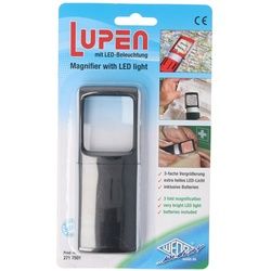 Lupe mit LED-Beleuchtung und 3fach Vergrösserung Farbe Schwarz inklusive Batterien