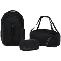 Satch Schulranzen Schulrucksack-Set MATCH Blackjack 3-teilig, Kollektion 2025 (3-teilig), Schulranzen, ergonomisch, 30 + 5 Liter schwarz