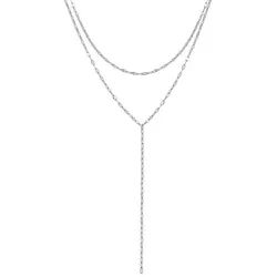 Hey Happiness Y-Kette Layer, Zweireihige Damen Rolokette, Edelstahl Y Gliederkette, Halskette Lasso wasserfest silberfarben