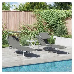 vidaXL Gartenliege, Sonnenliege 2 pcs Grau 58 x 188 x 77cm Polyester