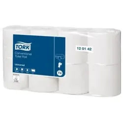 Tork Kleinrollen Toilettenpapier T4 Universal, 1-lagig, Naturfarben, Perforiert, 1 Paket = 8 x 8 Rollen x 400 Blatt = 25.600 Blatt