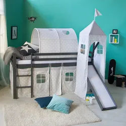 Homestyle4u Hochbett 90/200 cm in grau , Grau , Holz , Babymöbel & Kindermöbel, Kinderzimmer & Jugendzimmer, Kinderbetten, Hochbetten