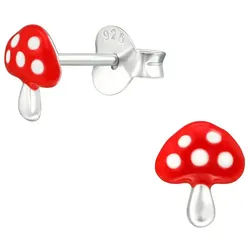 Order & Smile Schmuck Paar Ohrstecker Fliegenpilz Ohrstecker Silber 925: Bunte Kinderohrringe rot