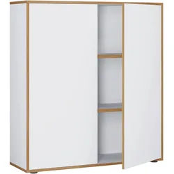 Mid.you Aktenschrank , Weiß, Honigeiche , Holzwerkstoff , 2 Fächer , 100x110x33 cm , griffloses Öffnen , Büromöbel, Büroschränke, Aktenschränke
