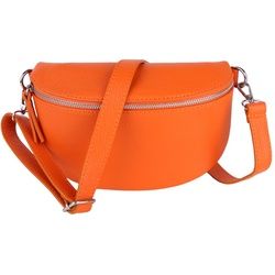 MIRROSI Bauchtasche Damen, Echtleder, Leder, Made in Italy, Umhängetasche, Brusttasche, (Schultertasche für jeden Anlass (1 Tasche & 1 Gurt), 3 Größen auswählbar), Crossbody Bag, Damen Taschen verstellbaren Schulterriemen orange|silberfarben Große Tasche (28x18x9cm)