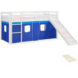 Homestyle4u Hochbett 90/200 cm Lattenrost Blau , Weiß, Blau , Holz , Babymöbel & Kindermöbel, Kinderzimmer & Jugendzimmer, Kinderbetten, Hochbetten