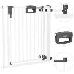 Geuther Türschutzgitter Treppenschutzgitter Easylock 100-108,5 cm in Weiß mit Zusatzklemmen, Treppenschutzgitter zum Klemmen - inkl. Türstopper weiß 100 cm x 83 cm x 4 cm