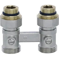 Doppel-Hahnblock Durchgangsform mit EK, 3/4''EK-3/4''IG, Adapter auf 1/2''AG beiliegend