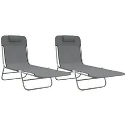 vidaXL Gartenliege, Sonnenliegen Klappbar 2 Stk. Grau Textilene und Stahl
