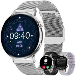 Betatree Smartwatch (3,3 cm, android ios), Smartwatch Damen mit Bluetooth Telefonfunktion 300 Zifferblätter silberfarben