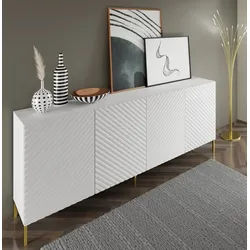 Raumhirsch Furniture Kommode Sideboard, Lowboard, Wohnmöbel mit Türen (Maße 200 x 42 x 87 (H) cm, 4 Türen), Push to Open System, stilvolles gestell, moderne optik weiß