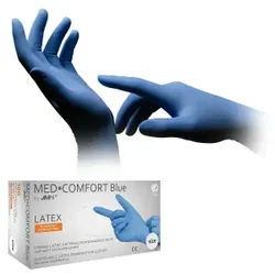 MED-COMFORT Blue Latexhandschuhe, puderfrei, blau, Unsterile und strapazierfähige Einmalhandschuhe , 1 Packung = 100 Stück, Größe M