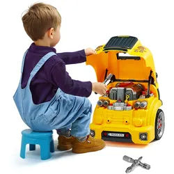VEVOR Motorspielzeug, 60-teilig, Autoreparaturset für Kinder, mit abnehmbaren Teilen, Lichtern & Geräuschen, Lenkrad & Hupe, Mechaniker-Werkstattset Kleinkinder ab 3 Jahren, Gelb