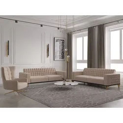 Möbeldreams Chesterfield-Sofa Sofa-Set Tina 3-2-1/3-3-1 / Drehsessel / Schlaffunktion / Chesterfield, Drehsessel, Schlaffunktion beige