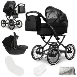 bergsteiger Kombi-Kinderwagen Venedig Retro-Kinderwagen 3in1, (10-tlg) schwarz