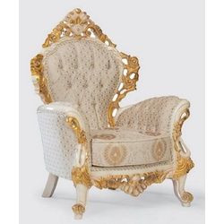 Casa Padrino Sessel Luxus Barock Sessel Creme / Weiß / Gold 100 x 80 x H. 125 cm - Handgefertigter Wohnzimmer Sessel mit elegantem Muster - Barock Wohnzimmer Möbel - Edel & Prunkvoll