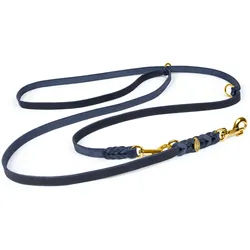 CopcoPet Hundeleine Fettlederleine Hundeleine geflochten dreifach verstellbar Messing, Leder blau 3,50 m x 10 mm