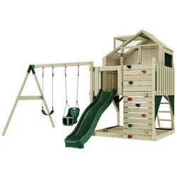 OutdoorToys Spielturm Lasse, aus Holz in Dunkelgrün mit Babyschaukel & Rutsche, Kletterwand grün