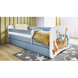 Raumhirsch Furniture Kinderbett 70x140, 80x160, 80x180 cm - Komplettset mit Schublade (Bett für Mädchen, Einzelbett für Kinder von 2-12 Jahren, Rausfallschutz und Lattenrost), verschiedene Farben & Designs blau