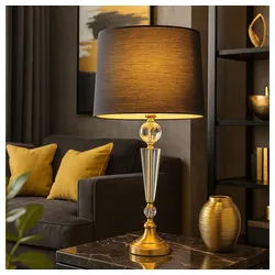 GLOBO LIGHTING Tischleuchte, Leuchtmittel nicht inklusive, Tischleuchte Beistelllampe Nachttischlampe Textil Messing Kristalle H schwarz