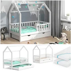 VitaliSpa Kinderbett Hausbett Gästebett Wiki Weiß 80x160cm Schublade Matratzen