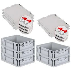 PROREGAL 5x Eurobox NextGen Grip mit Scharnierdeckel & roten Verschlüssen | HxBxT 12x30x40cm | 11 Liter | Griffe geschlossen | Glatter Boden