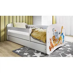 Raumhirsch Furniture Kinderbett 70x140, 80x160, 80x180 cm - Komplettset mit Schublade (Bett für Mädchen, Einzelbett für Kinder von 2-12 Jahren, Rausfallschutz und Lattenrost), verschiedene Farben & Designs weiß