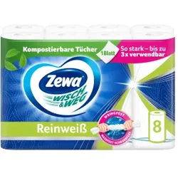 Zewa Küchenrolle Wisch&Weg Reinweiß, 100% rein und vielseitig, 1 Packung = 8 Rollen x 45 Blatt