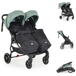 Cangaroo Geschwisterwagen Zwillingskinderwagen 2Gether, Fußabdeckungen, Aluminiumrahmen, faltbar grün