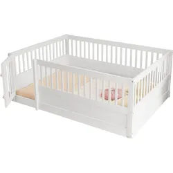 Okwish Kinderbett 140/200 cm weiß aus Massivholz mit Zaun und Tür , Weiß , Holz , 140x200 cm , Babymöbel & Kindermöbel, Kinderzimmer & Jugendzimmer, Kinderbetten