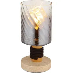GLOBO LIGHTING Tischleuchte OSBORNE, ohne Leuchtmittel, Tischleuchte Beton/Holz, Rauchglas, Wippschalter, E27 braun