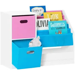 SoBuy Kinderregal mit Boxen Weiß , Weiß, Blau, Rosa , Holzwerkstoff , 80x61x30 cm , Kinder- & Jugendzimmer, Kindermöbel, Kinderregale