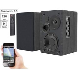 auvisio MSS-95.usb Aktiv-Stereo-Regallautsprecher-Set Holz-Gehäuse Bluetooth Regal-Lautsprecher (50 W) braun