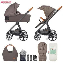 Gesslein Kinderwagenset , Mokka , Metall , 9-teilig , 57x129x100 cm , EN 1888, UV 50+ , Feststellbremse, Fußstütze abklappbar, Federung, kugelgelagerte Räder, Verdeckung abnehmbar, 5-Punkte-Gurt, für Babyschale geeignet, Griff in Lederoptik, mit Tragegriff, Sitz umsetzbar, Reflektorstreifen, abnehmbarer Schutzbügel,5-Punkt-Gurt, Gurtschoner, Schutzbügel abnehmbar, Sitz umsetzbar, Sportsitz mit verlängertem Verdeck,Matratze, abnehmbares Dach, Bezug abnehmbar und waschbar , Baby on Tour, Kinderwagen,