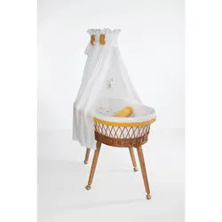 Mionido Stubenwagen-Komplettset , Weiß, Buchefarben, Currygelb , Holz, Textil , 5-teilig , Buche , Höhe ca. 5 cm , Füllung: Hohlfaser , 60x167x100 cm , Bezug abnehmbar/waschbar, atmungsaktiv , Babymöbel & Kindermöbel, Babyzimmer, Babybetten, Stubenwagen & Babywiegen