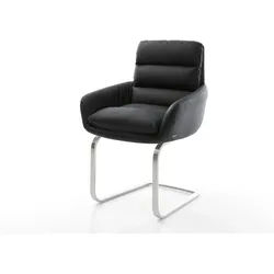 Freischwinger Abelia-Flex mit Armlehnen Echt-Leder Schwarz Freischwinger flach Edelstahl